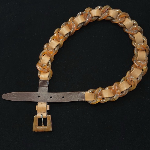 Vintage PRADA Women's Brown Leather Resin Chain Waist Belt 70/28 - Picture 2 of 13